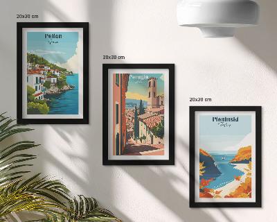 Set van ingelijste schilderijen Schilderachtige landschappen in retrostijl.