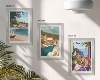 Gallery wall Stijlvolle illustraties van stadsgezichten aan zee