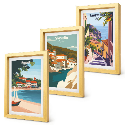 Gallery wall Stijlvolle illustraties van stadsgezichten aan zee