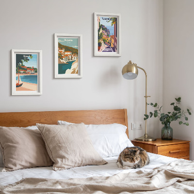 Gallery wall Stijlvolle illustraties van stadsgezichten aan zee
