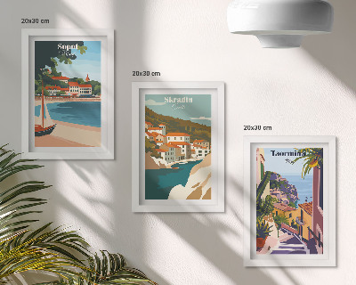 Gallery wall Stijlvolle illustraties van stadsgezichten aan zee