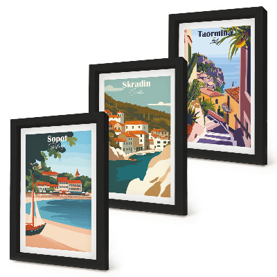 Gallery wall Stijlvolle illustraties van stadsgezichten aan zee