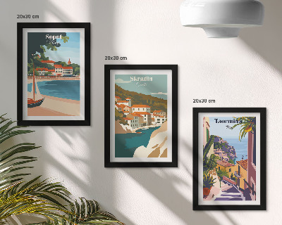 Gallery wall Stijlvolle illustraties van stadsgezichten aan zee