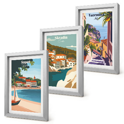 Gallery wall Stijlvolle illustraties van stadsgezichten aan zee