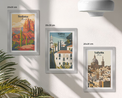 Set van ingelijste schilderijen Retro stadsgezichten van Sedona, Sintra en Valletta
