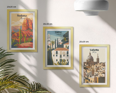 Set van ingelijste schilderijen Retro stadsgezichten van Sedona, Sintra en Valletta