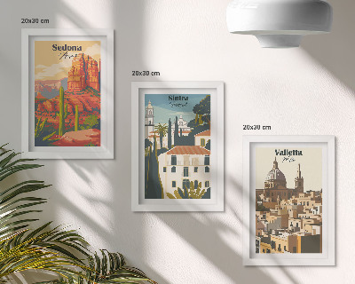 Set van ingelijste schilderijen Retro stadsgezichten van Sedona, Sintra en Valletta