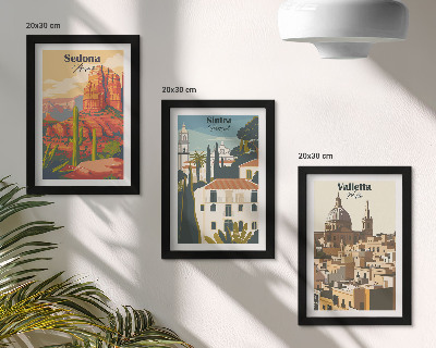 Set van ingelijste schilderijen Retro stadsgezichten van Sedona, Sintra en Valletta