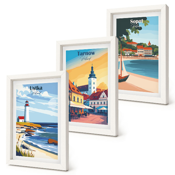 Set van ingelijste schilderijen Uitzicht op de Poolse steden Ustka Tarnów Sopot