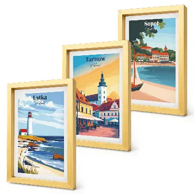 Set van ingelijste schilderijen met uitzicht op de Poolse steden Ustka, Tarnów en Sopot