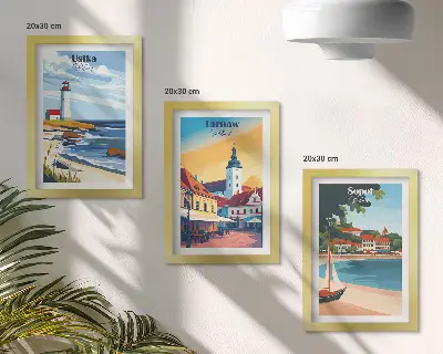 Set van ingelijste schilderijen met uitzicht op de Poolse steden Ustka, Tarnów en Sopot