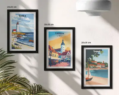 Set van ingelijste schilderijen met uitzicht op de Poolse steden Ustka, Tarnów en Sopot