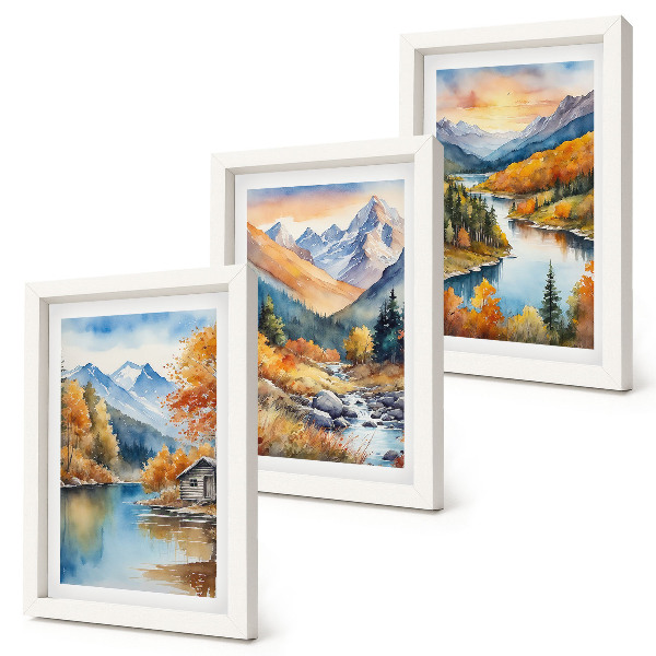 Gallery wall Berglandschap met een rivier en herfstbomen