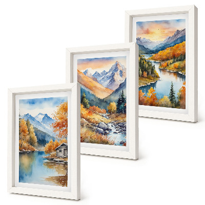 Gallery wall Berglandschap met een rivier en herfstbomen