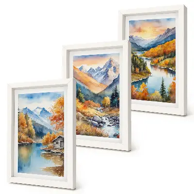 Gallery wall met een landschap van een rivier en herfstbomen