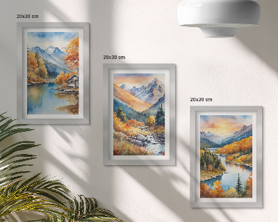 Gallery wall Berglandschap met een rivier en herfstbomen