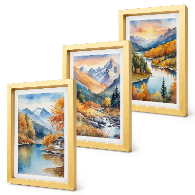 Gallery wall Berglandschap met een rivier en herfstbomen