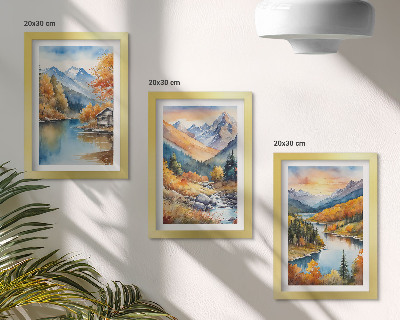 Gallery wall Berglandschap met een rivier en herfstbomen