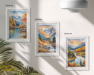 Gallery wall Berglandschap met een rivier en herfstbomen