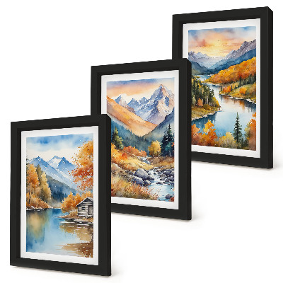 Gallery wall Berglandschap met een rivier en herfstbomen