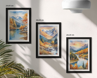 Gallery wall Berglandschap met een rivier en herfstbomen