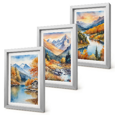 Gallery wall Berglandschap met een rivier en herfstbomen