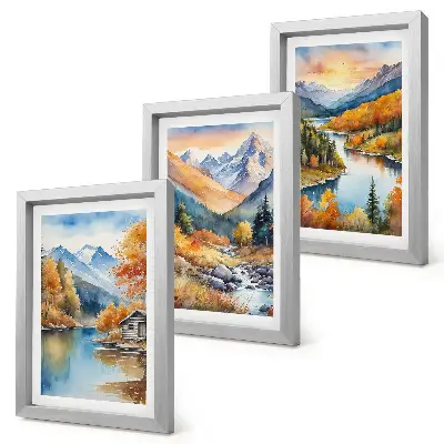 Gallery wall met een landschap van een rivier en herfstbomen