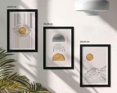 Set van ingelijste schilderijen Abstracte vormen en lijnen in beige en grijze tinten.