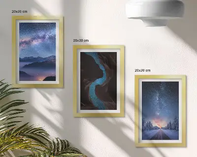 Gallery wall met nachtelijke hemel, bergen, kloof en winterlandschap