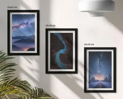 Gallery wall met nachtelijke hemel, bergen, kloof en winterlandschap