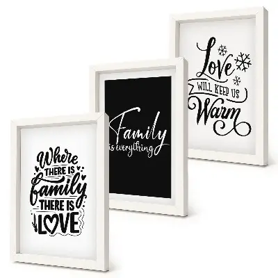 Set van ingelijste schilderijen met citaten over familie, liefde, warmte en thuis