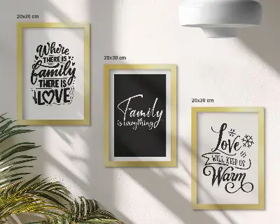 Set van ingelijste schilderijen met citaten over familie, liefde, warmte en thuis