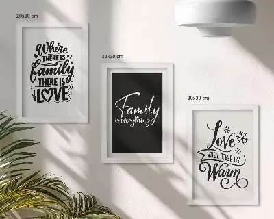 Set van ingelijste schilderijen met citaten over familie, liefde, warmte en thuis