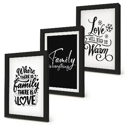 Set van ingelijste schilderijen met citaten over familie, liefde, warmte en thuis