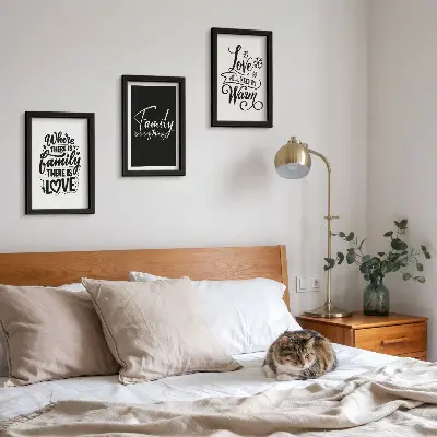 Set van ingelijste schilderijen met citaten over familie, liefde, warmte en thuis
