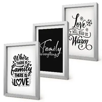 Set van ingelijste schilderijen met citaten over familie, liefde, warmte en thuis