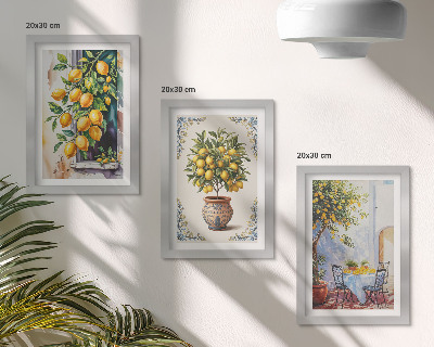 Set van ingelijste schilderijen Citroenbomen en -fruit in een zonnige omgeving
