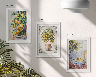 Set van ingelijste schilderijen Citroenbomen en -fruit in een zonnige omgeving