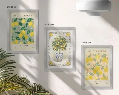 Gallery wall met Italiaanse posters van citrusbomen en fruit