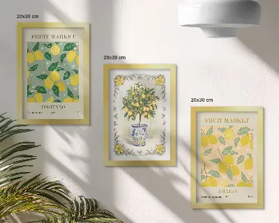 Gallery wall met Italiaanse posters van citrusbomen en fruit