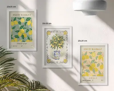 Gallery wall met Italiaanse posters van citrusbomen en fruit