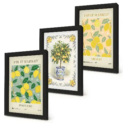Gallery wall met Italiaanse posters van citrusbomen en fruit