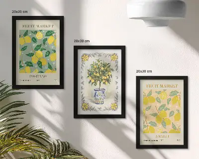 Gallery wall met Italiaanse posters van citrusbomen en fruit