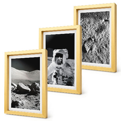 Set van ingelijste schilderijen Maanfoto's met astronaut en voetafdruk