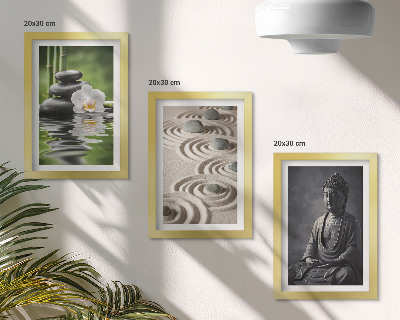 Gallery wall Rustgevend uitzicht op Boeddha, stenen op het strand en bamboe.