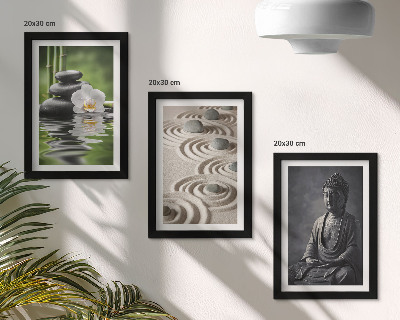Gallery wall Rustgevend uitzicht op Boeddha, stenen op het strand en bamboe.