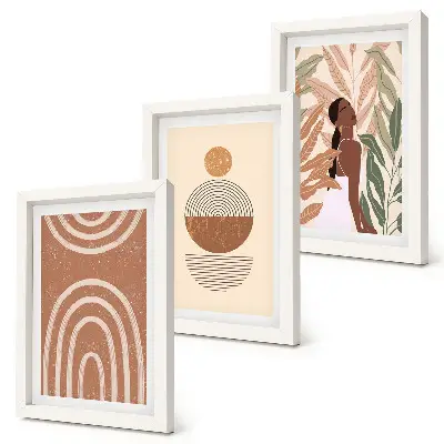 Set van ingelijste schilderijen met stijlvolle patronen in plantmotieven en geometrische vormen