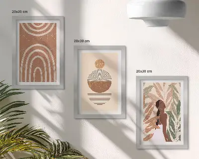Set van ingelijste schilderijen met stijlvolle patronen in plantmotieven en geometrische vormen