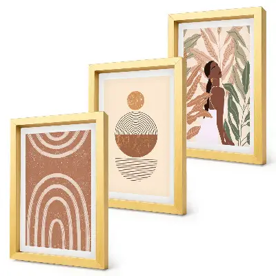 Set van ingelijste schilderijen met stijlvolle patronen in plantmotieven en geometrische vormen