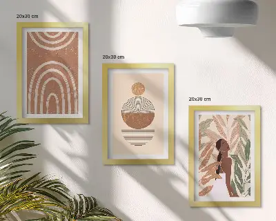 Set van ingelijste schilderijen met stijlvolle patronen in plantmotieven en geometrische vormen
